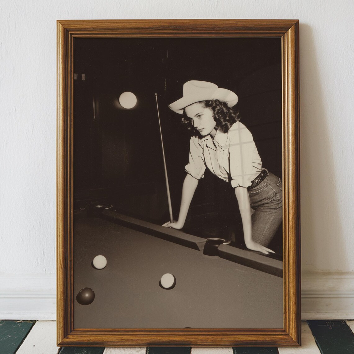 Vintage Cowgirl Pool, Black and White Western Art Print