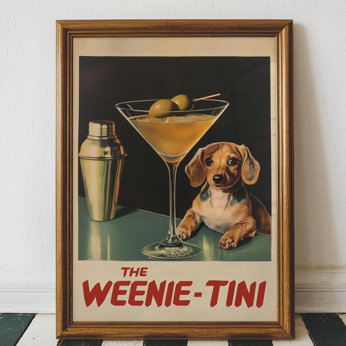 Funny Dachshund Retro Aesthetic Dog Bar Cart Art Print