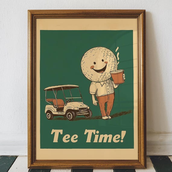Funny Golf Tee Time Retro Art Print Digital Download