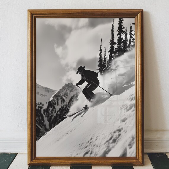 Vintage Cowboy Ski Poster Print, Western Art