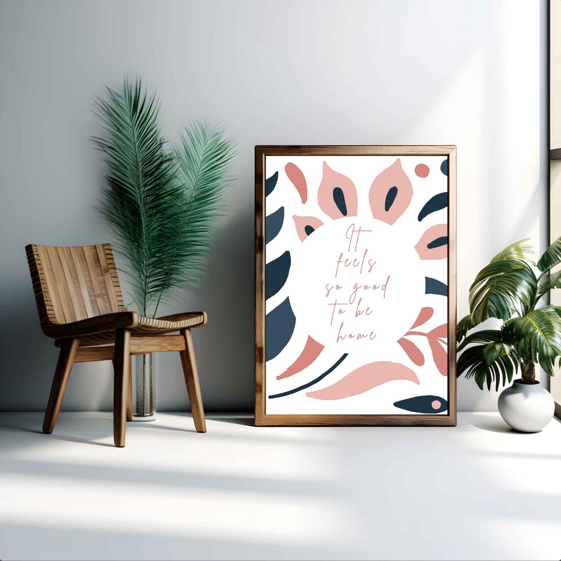 It Feels So Good To Be Home Pink And Navy Abstract Floral Quote Poster - Image 3