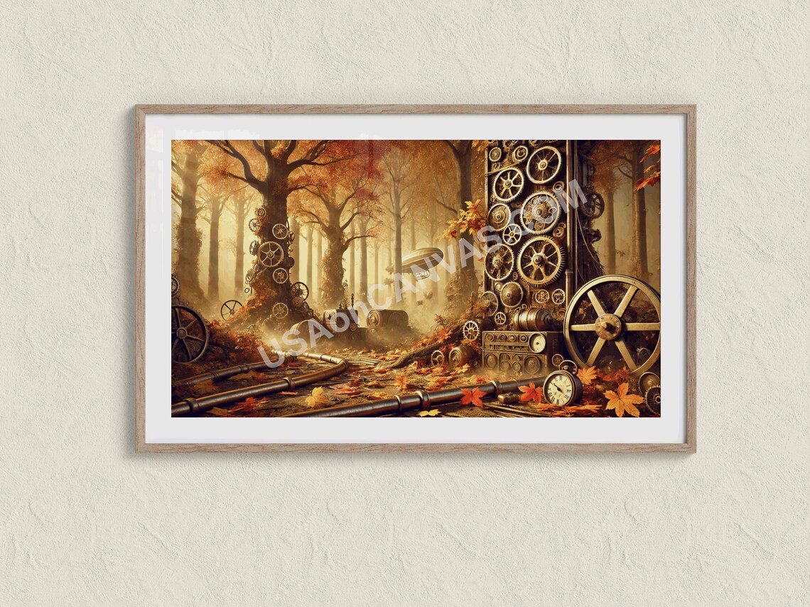 Steampunk Gears And Machinery In Golden Autumn Forest Poster