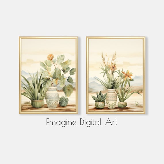 Art Set Of 2 Southwest Pottery Desert Wall Neutral Tones To Instantly Print Frame Sw14