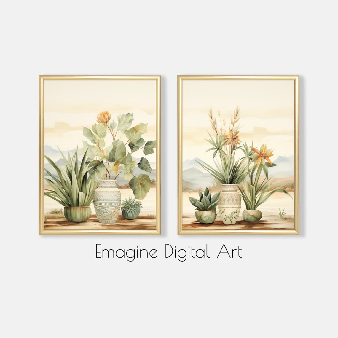 Art Set Of 2 Southwest Pottery Desert Wall Neutral Tones To Instantly Print Frame Sw14