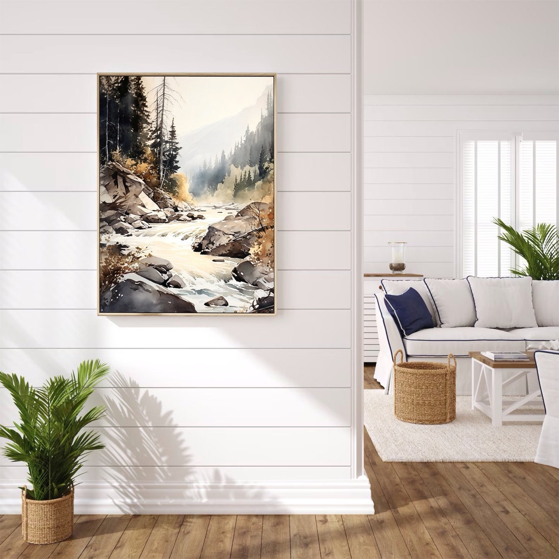 Rocky Mountain Stream Whitewater Rapids Boulders Watercolor Poster - Image 5