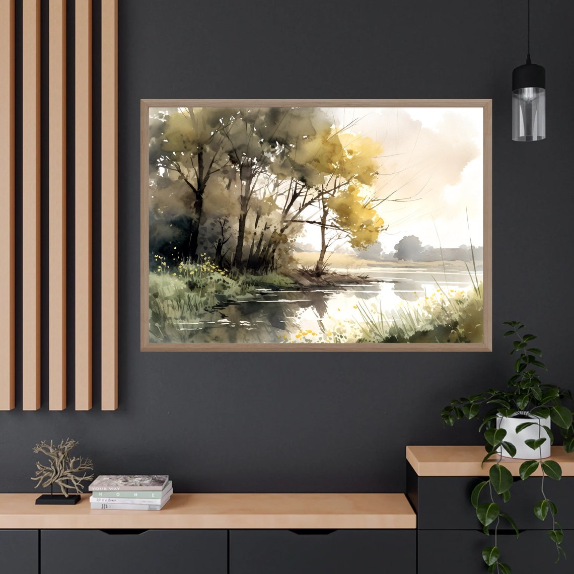 Autumn River Watercolor with Golden Trees and Calm Water Poster - Image 4