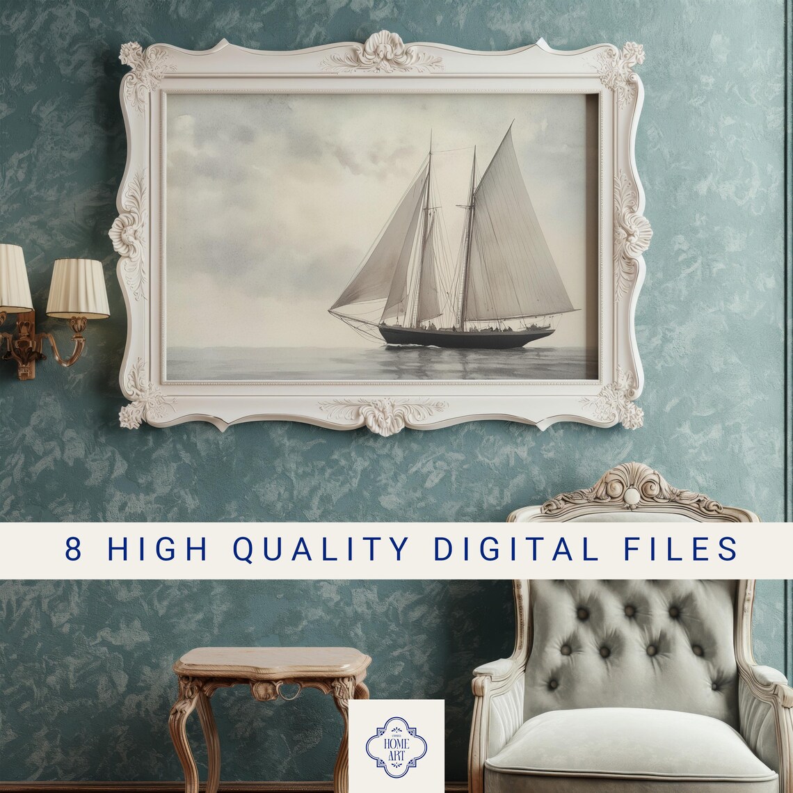 Classic Schooner Sailboat Calm Gray Sea Vintage Nautical Painting Poster - Image 3