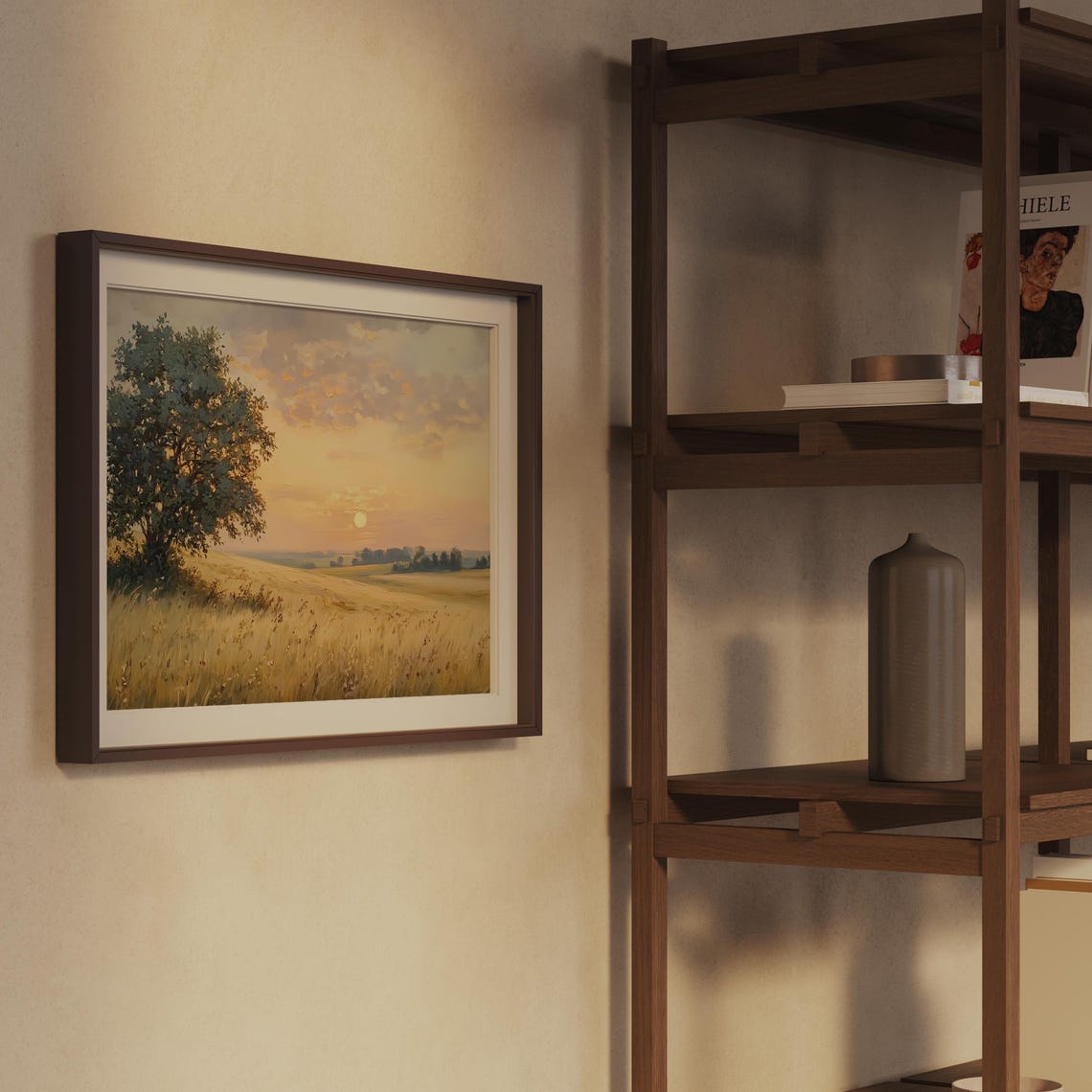 Golden Wheat Field Sunset With Lone Tree Vintage Landscape Poster - Image 2