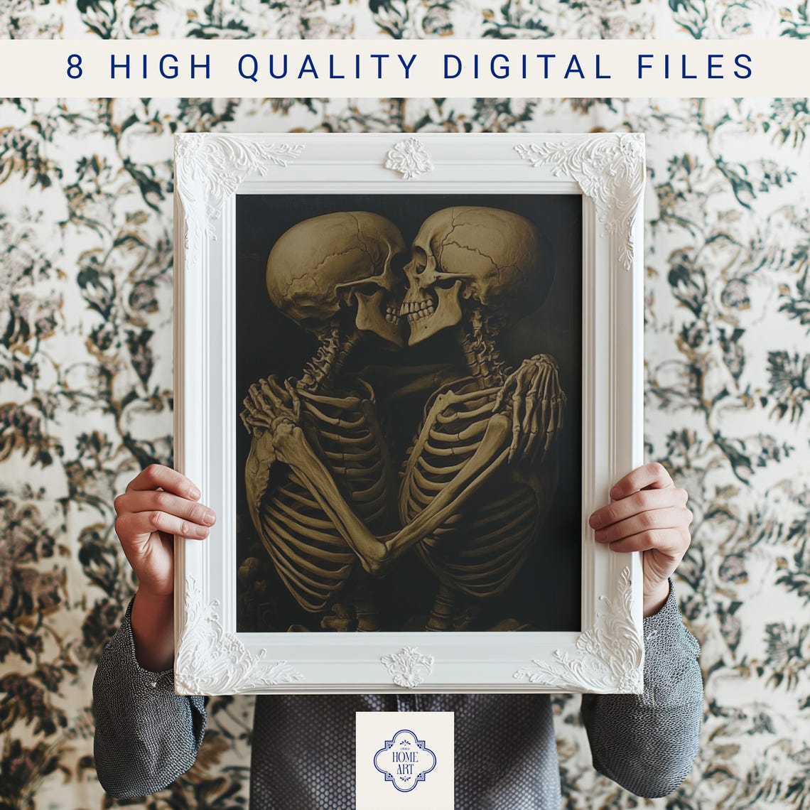 Skeletons Embracing Dark Gothic Spooky Halloween Love Art Poster - Image 3