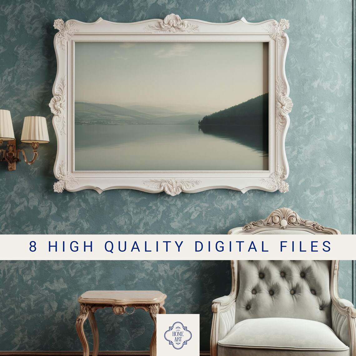 Misty Lake Calm Water Gray Green Minimalist Nature Art Poster - Image 3