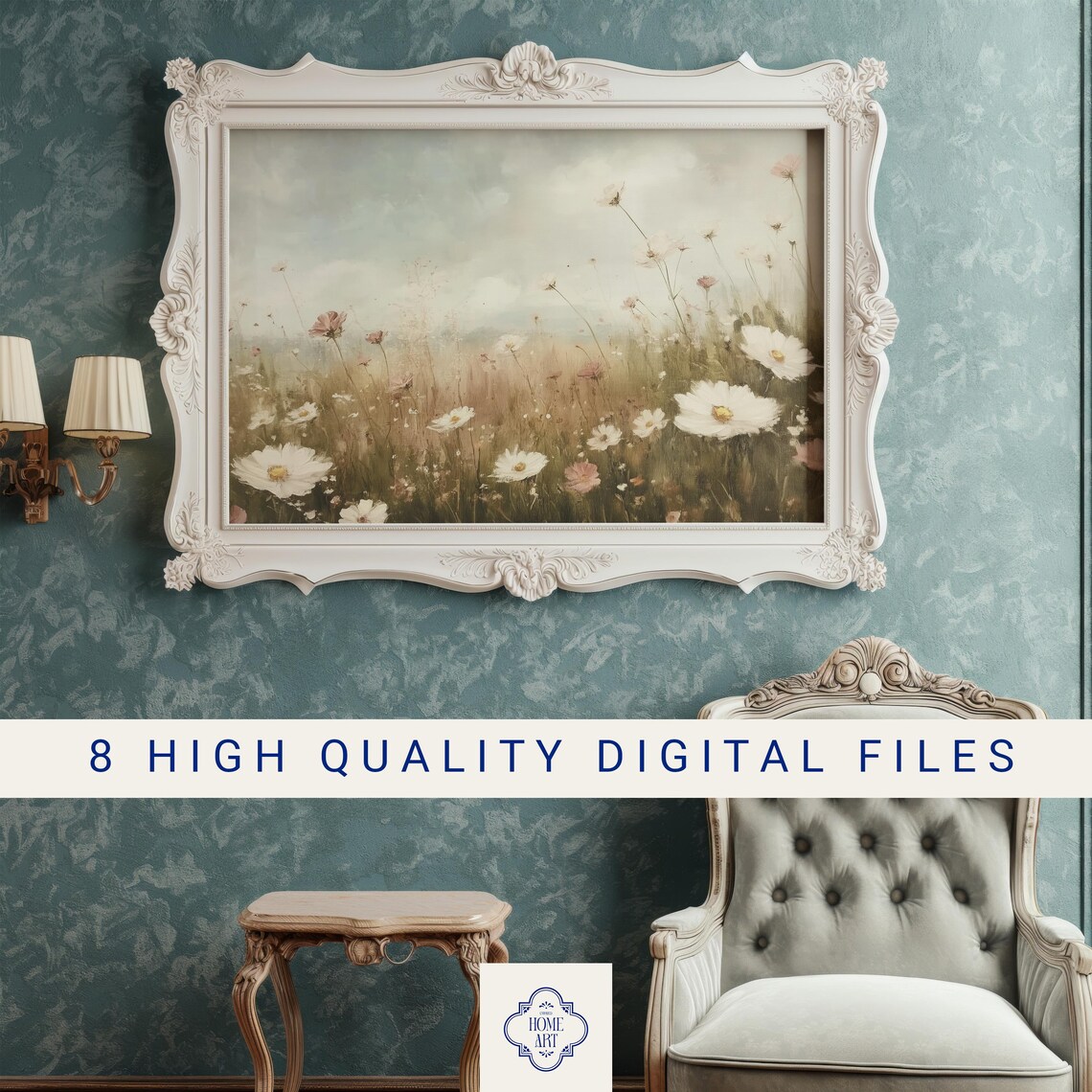 Daisies and Wildflowers in a Soft Meadow Vintage Style Art Print - Image 3