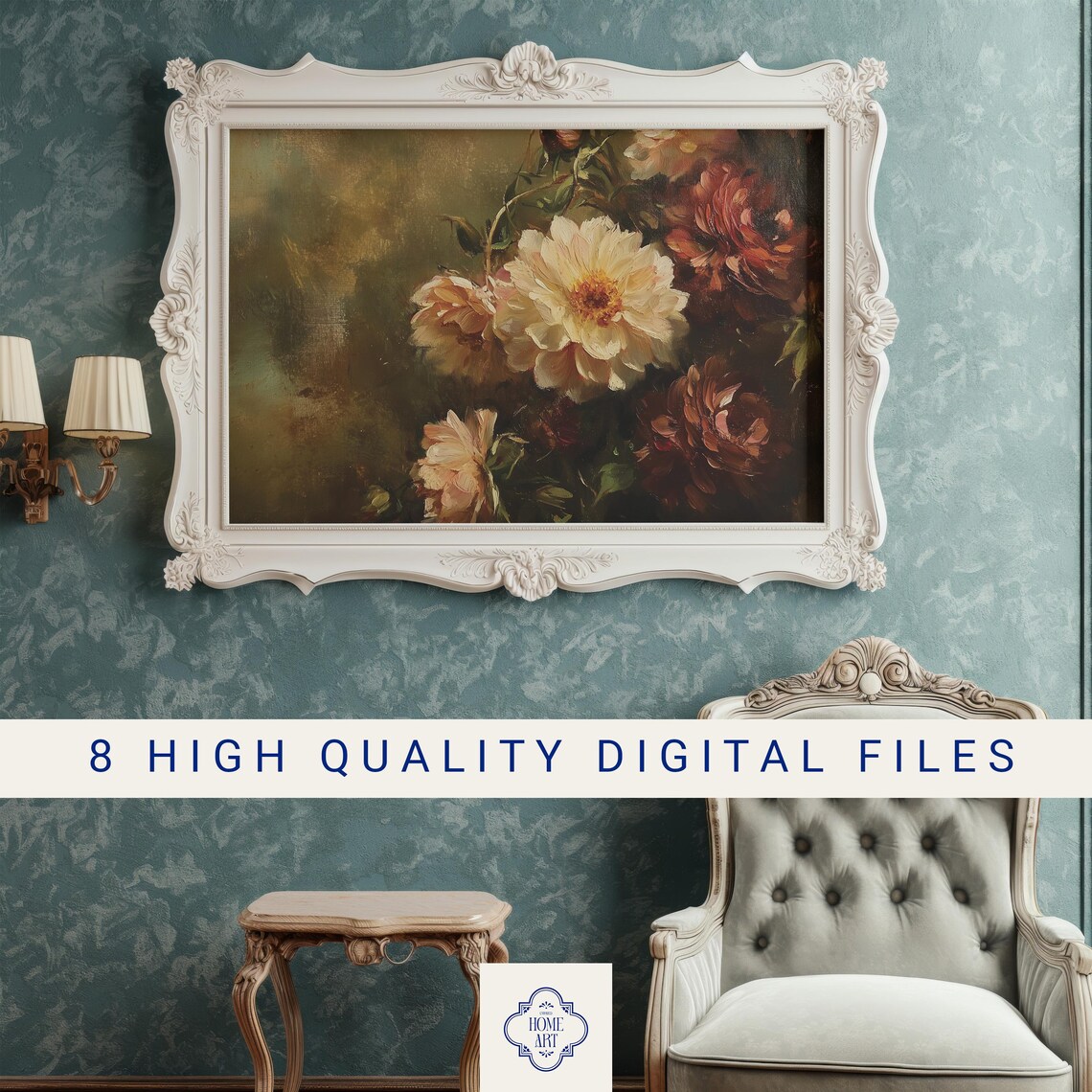 Moody Floral Dark Background Peony Dahlia Rose Bloom Art Poster - Image 3