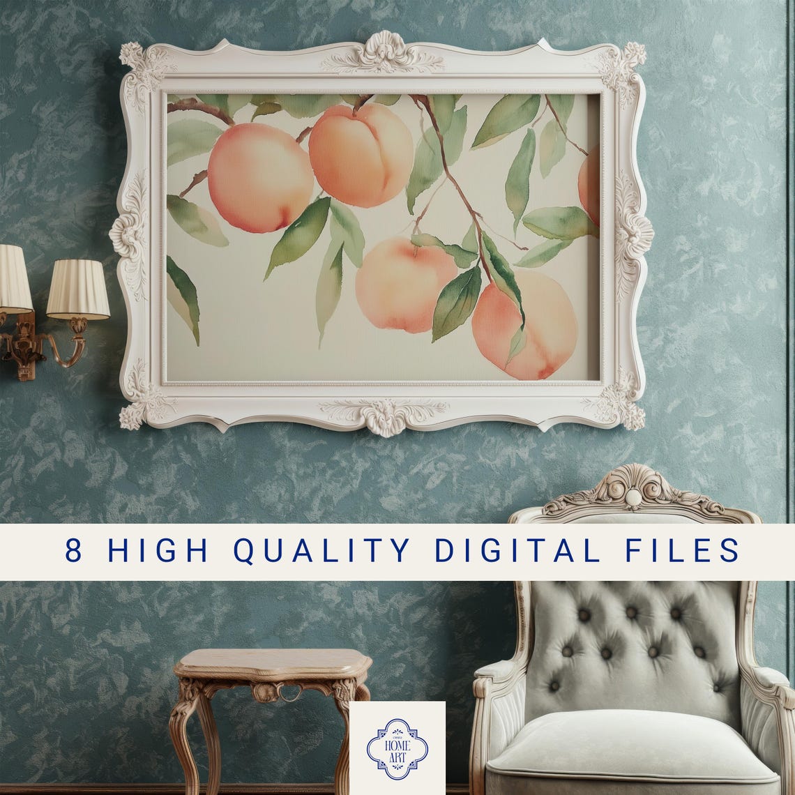 Peach Watercolor Branch Summer Fruit Neutral Botanical Art Poster - Image 3