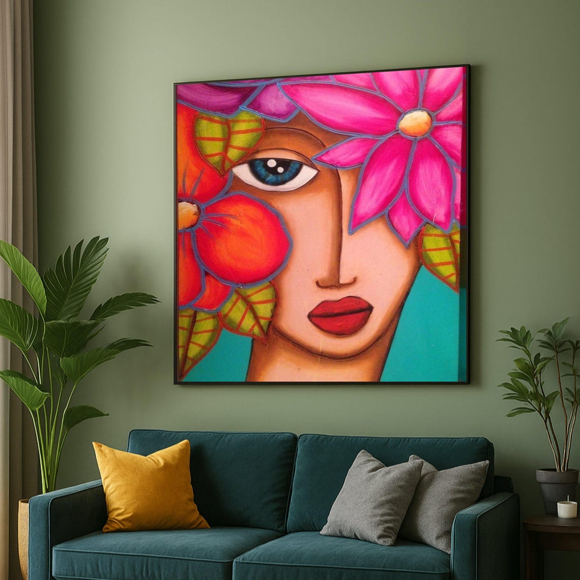 Vibrant Floral Woman Face Bold Modern Abstract Portrait Poster