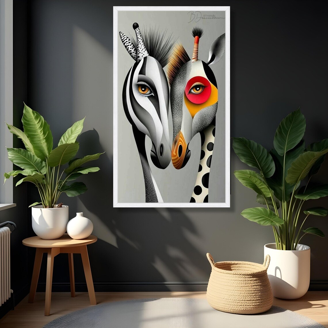 Abstract Zebra And Giraffe Faces Modern Wildlife Canvas Art Poster