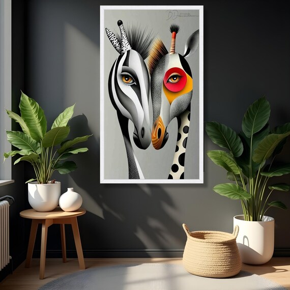 Abstract Zebra And Giraffe Canvas Wall Art Modern Animal Portraits Colorful Safari Decor Contemporary Wildlife Ready To Hang