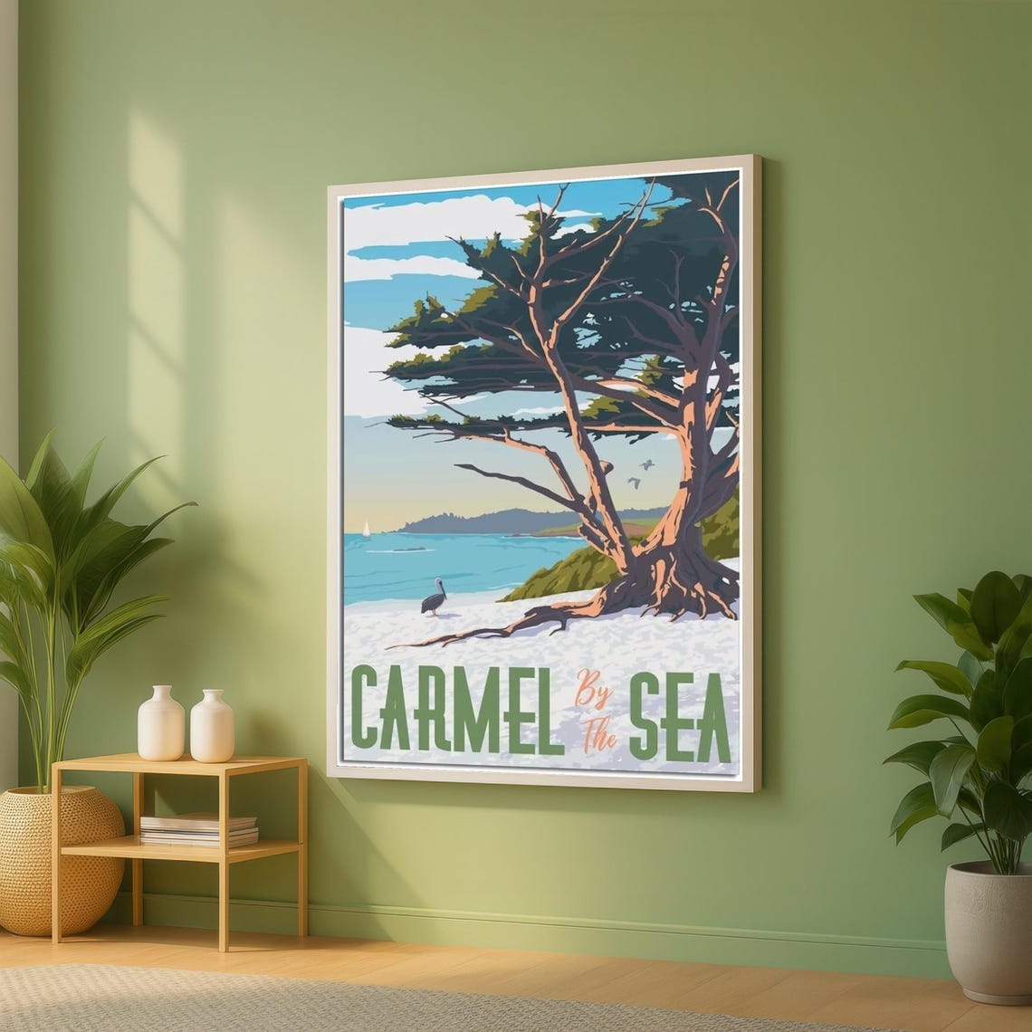 Carmel By The Sea Beach Vintage Travel Poster with Cypress Tree