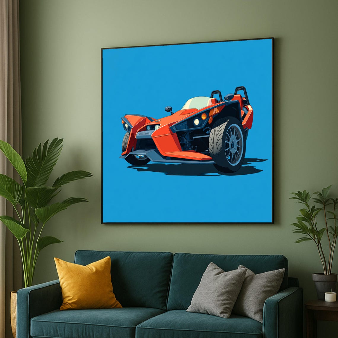 Red Three Wheeled Roadster Open Car Modern Automotive Art Poster