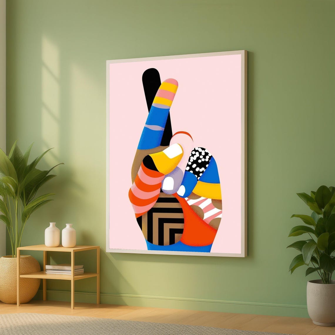 Colorful Pop Art Peace Sign Hand Geometric Modern Decor Wall Art