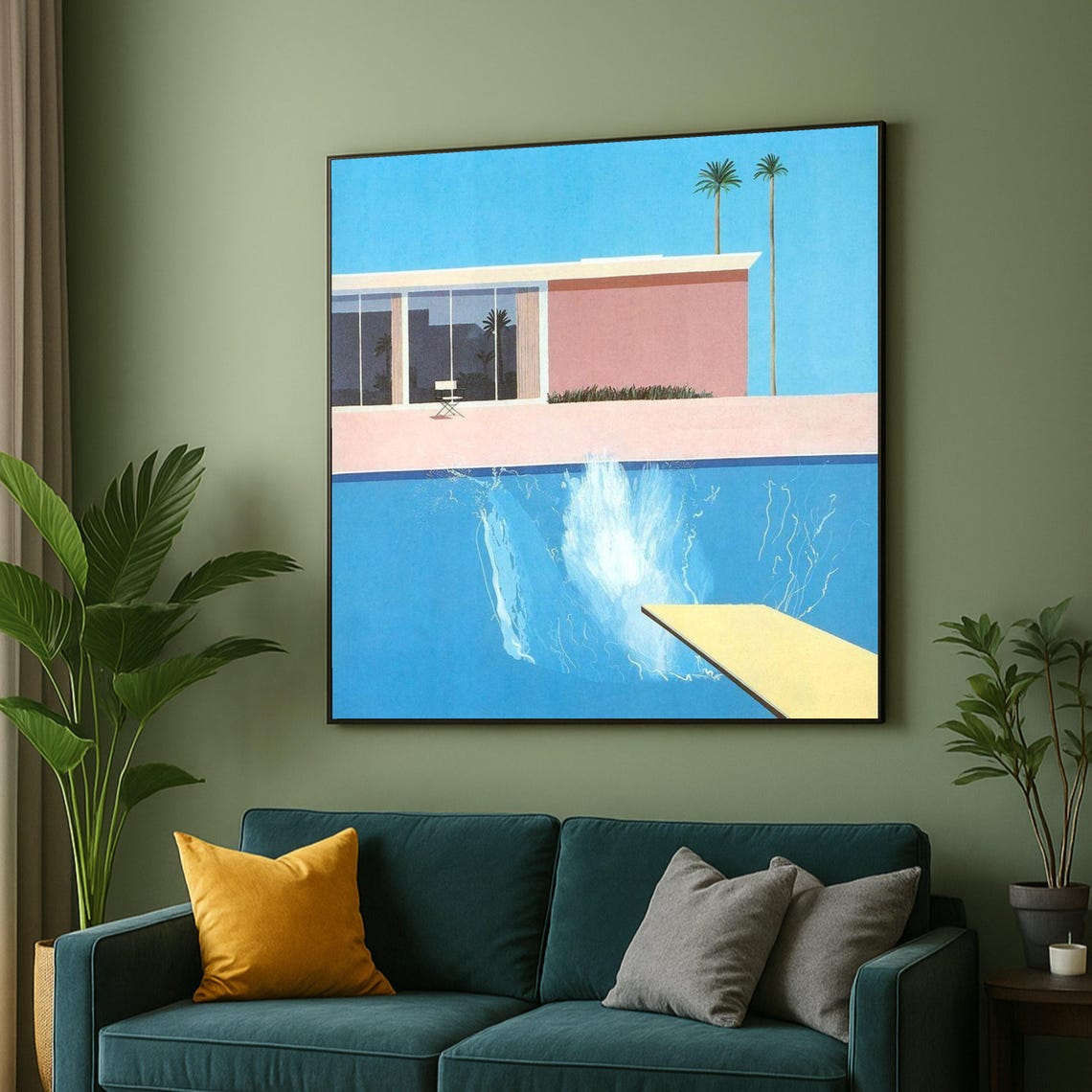 Mid Century Pool Splash Painting in the Style of Hockney Poster