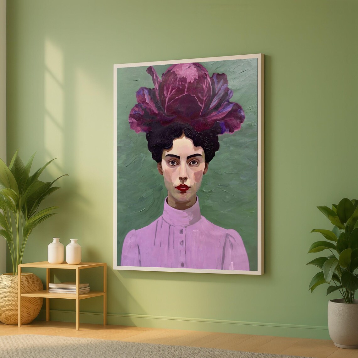 Surreal Woman With Giant Floral Headdress Oil Painting Poster