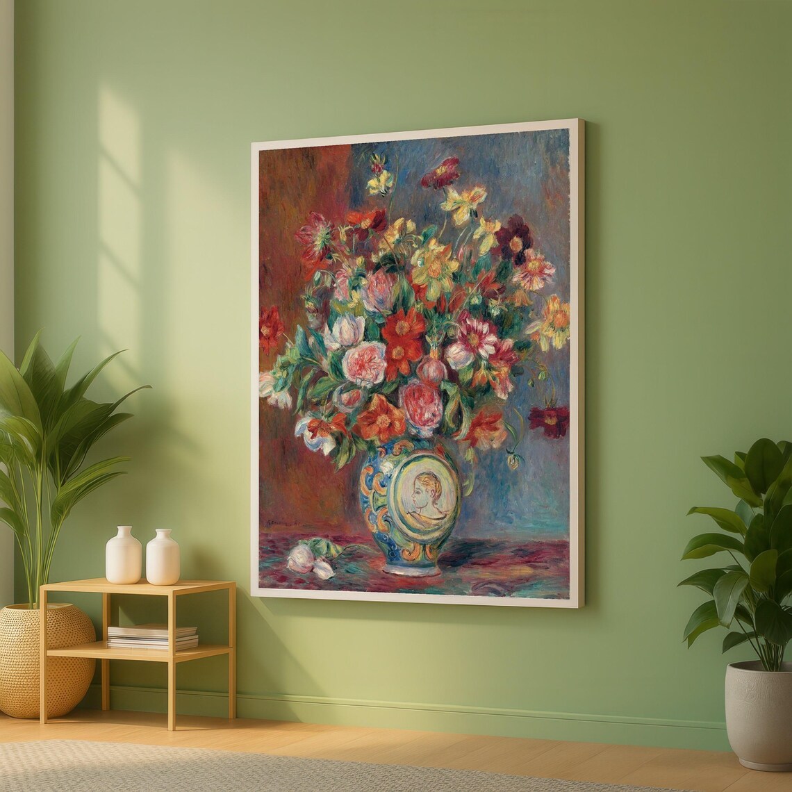 Impressionist Mixed Bouquet Blue Portrait Vase Vintage Floral Poster