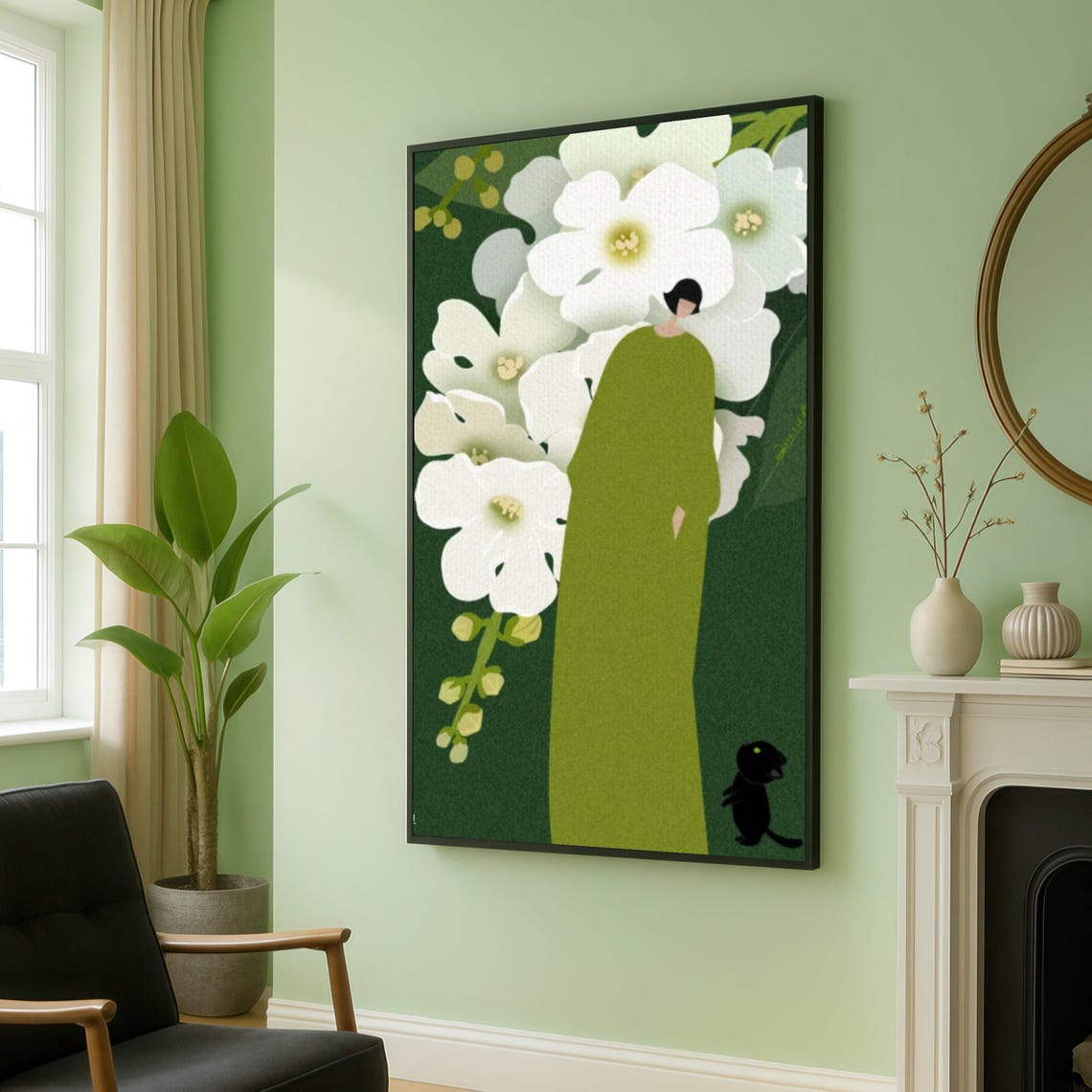 Minimalist Woman Silhouette With White Floral Botanical Decor Poster