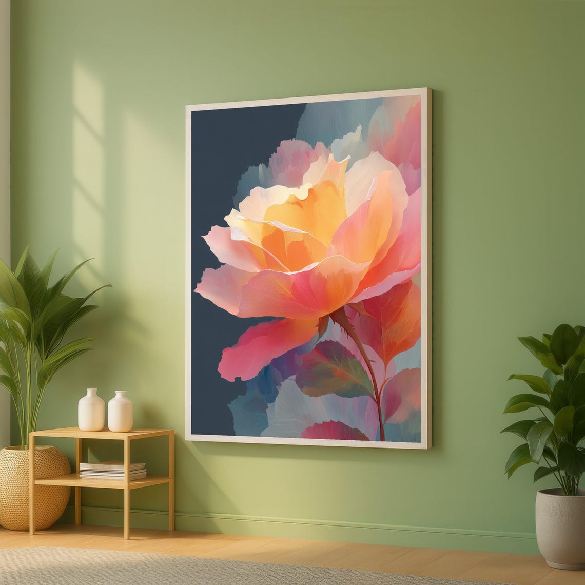 Vibrant Pink Rose Bloom Dark Floral Watercolor Botanical Art Poster