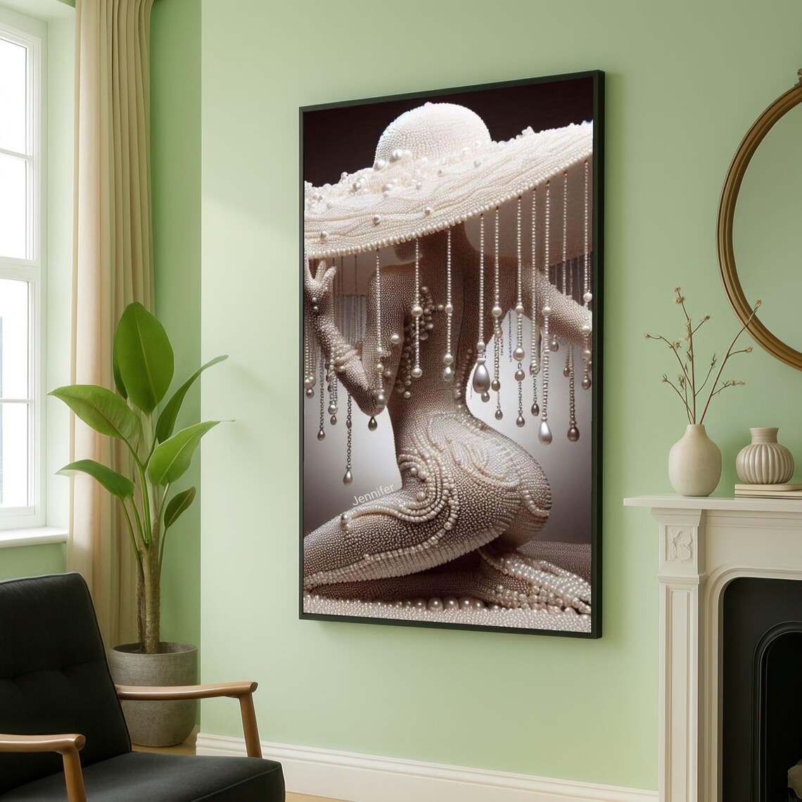 Woman In Pearl Beaded Dress And Pearl Hat Glamour Fashion Poster