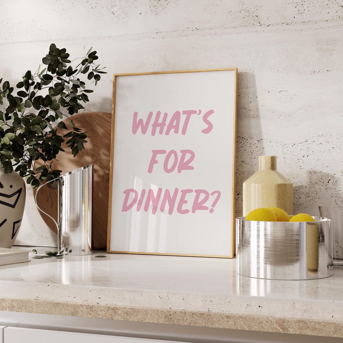 What's For Dinner Pink Brush Lettering Kitchen Slogan Poster - Image 6