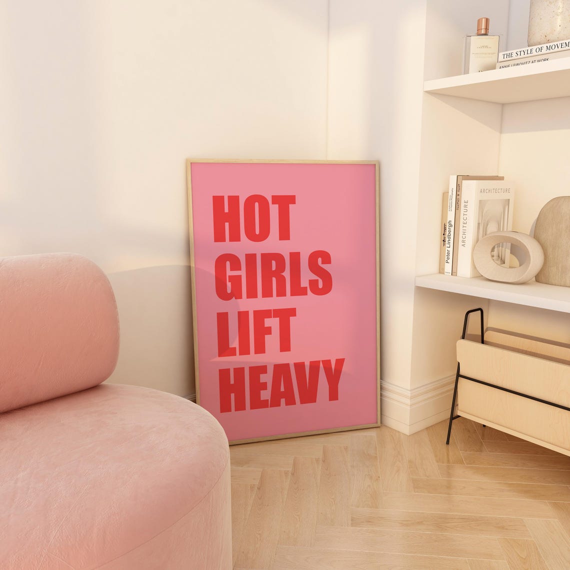 Hot Girls Lift Heavy Wall Art Girls Gym Print Pink And Red Gym Girl Wall Art Pink Gym Room Decor Pink And Red Trendy Gym Girl Poster - Image 4