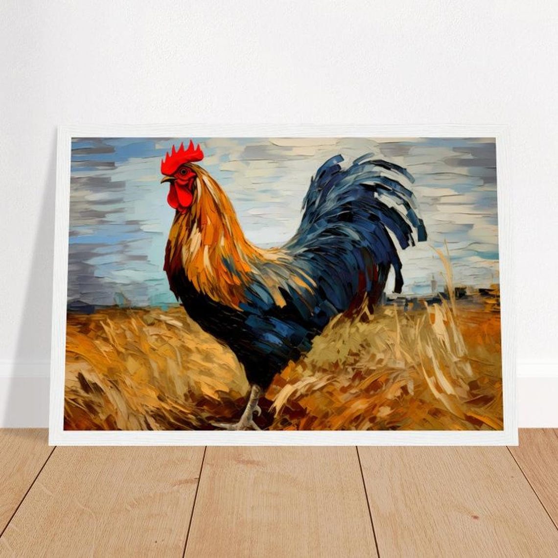 Colorful Rooster Oil Painting in a Golden Wheat Field Poster - Image 2