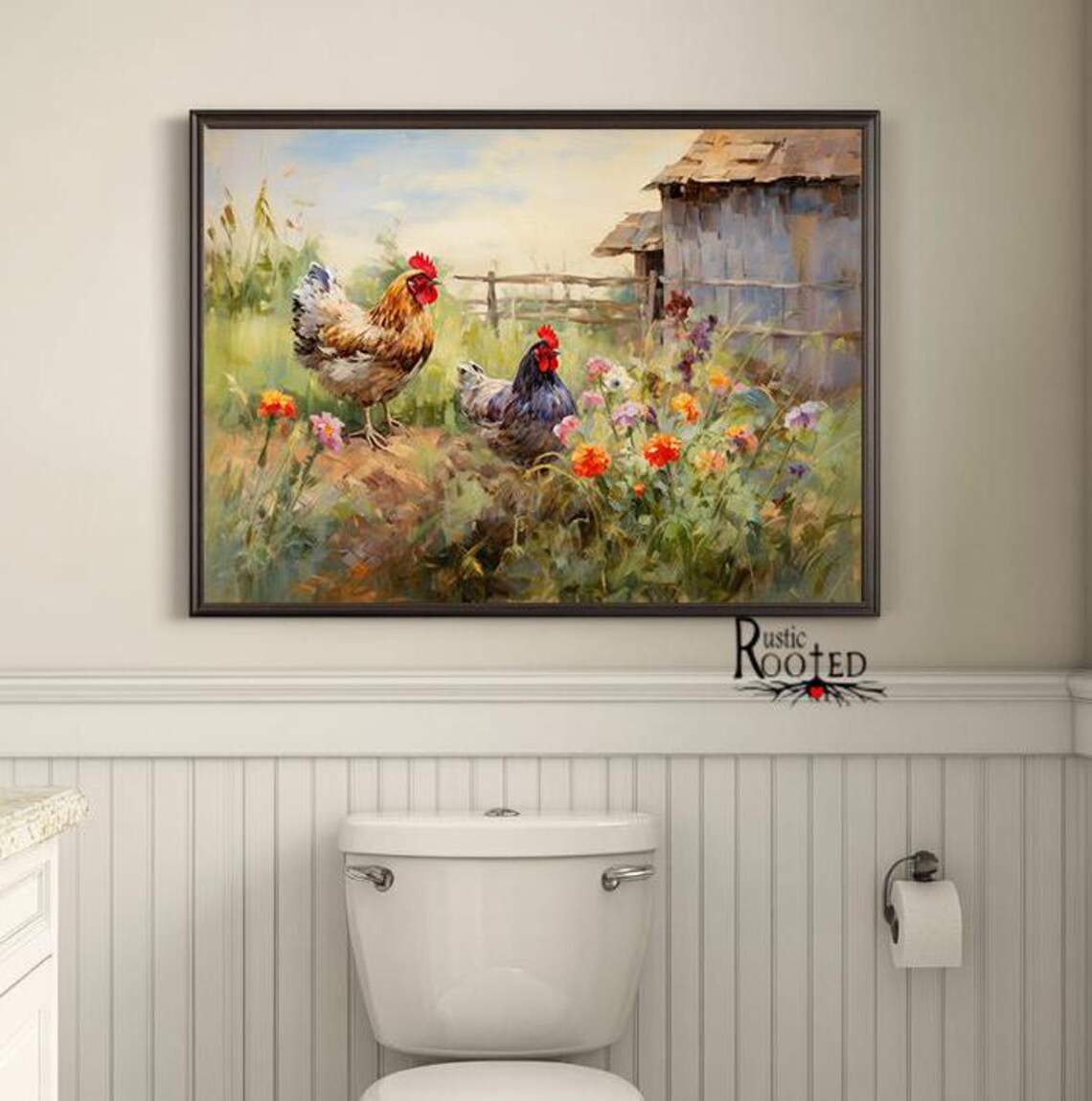 Chicken and Flowers, Modern Farmhouse Art Print - Image 3