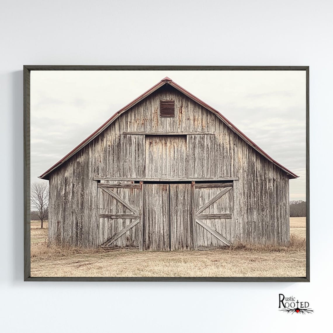Front View Photo of a Weathered Gray Wooden Barn Wall Poster