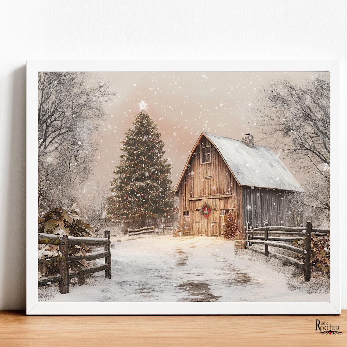 Rustic Barn Christmas Art Print, Modern Farmhouse - Image 4