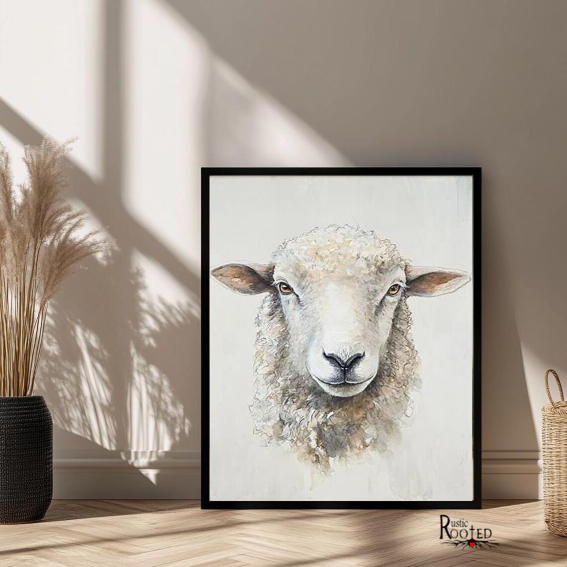 Watercolor Sheep Face Portrait Barnyard Animal Farm Art Poster