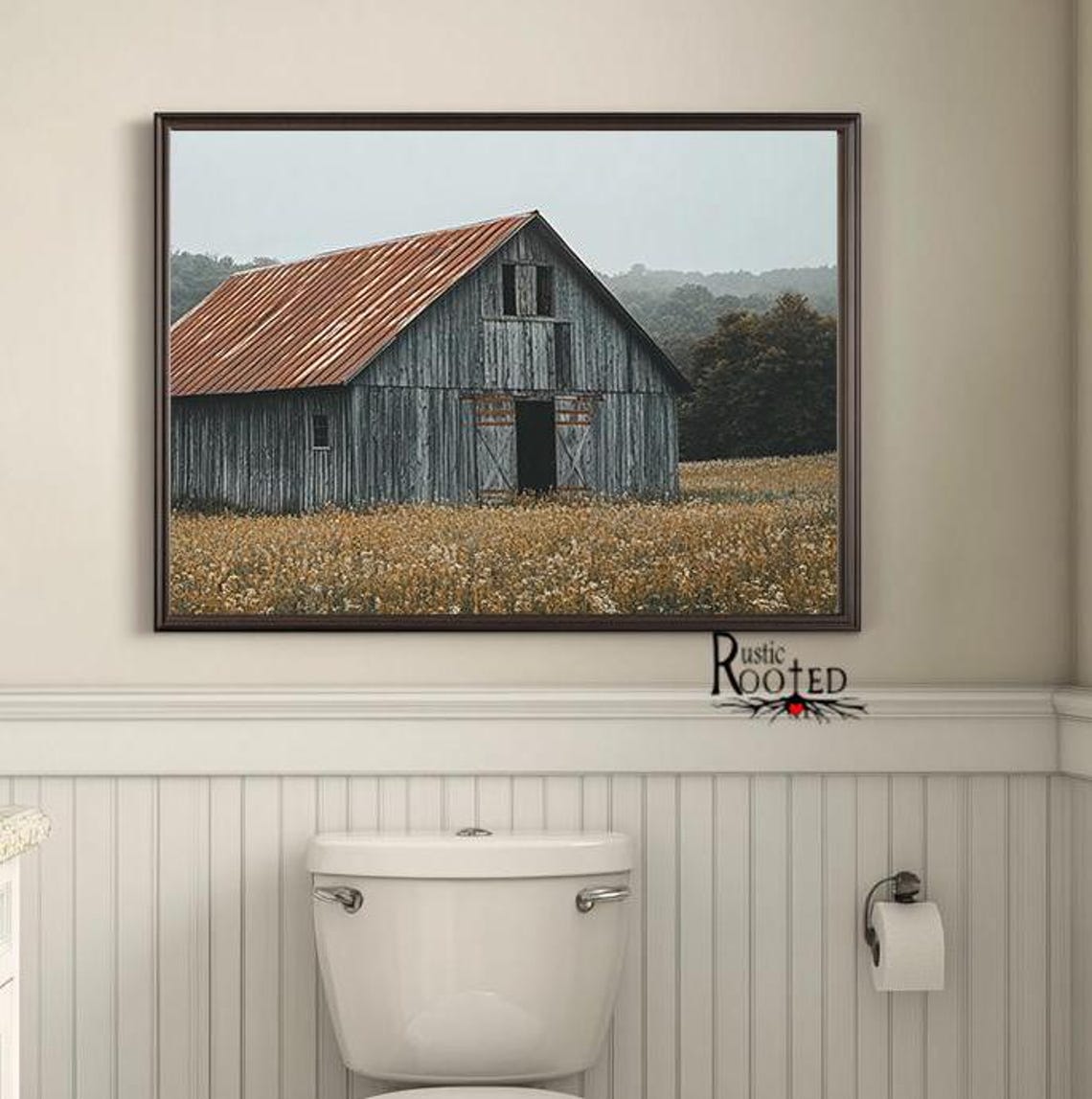 Gray Barn with Rusty Tin Roof Standing in a Golden Field Poster - Image 2