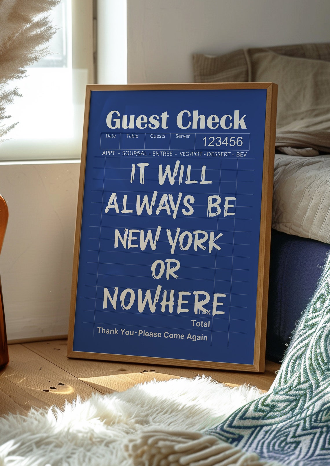 It Will Always Be New York Or Nowhere Navy Guest Check Quote Poster - Image 2