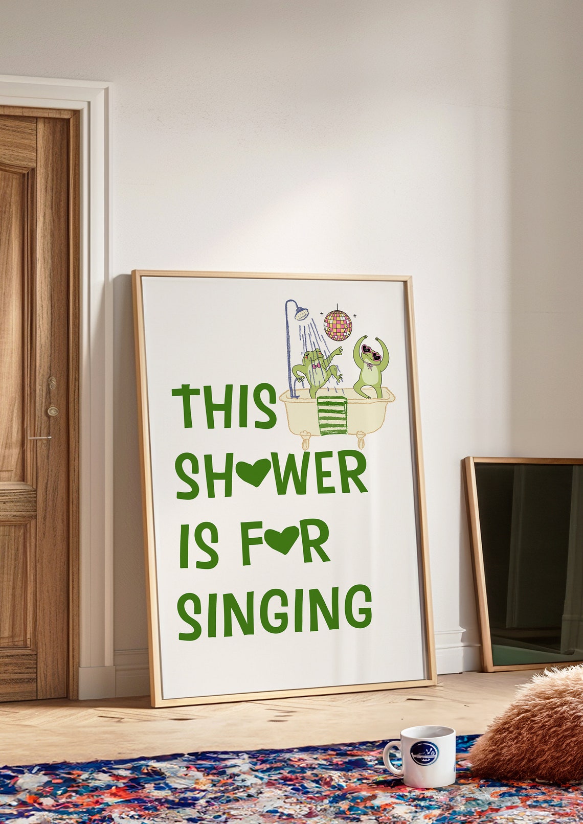 This Shower Is for Singing Funny Party Frogs Green Bathroom Poster - Image 2