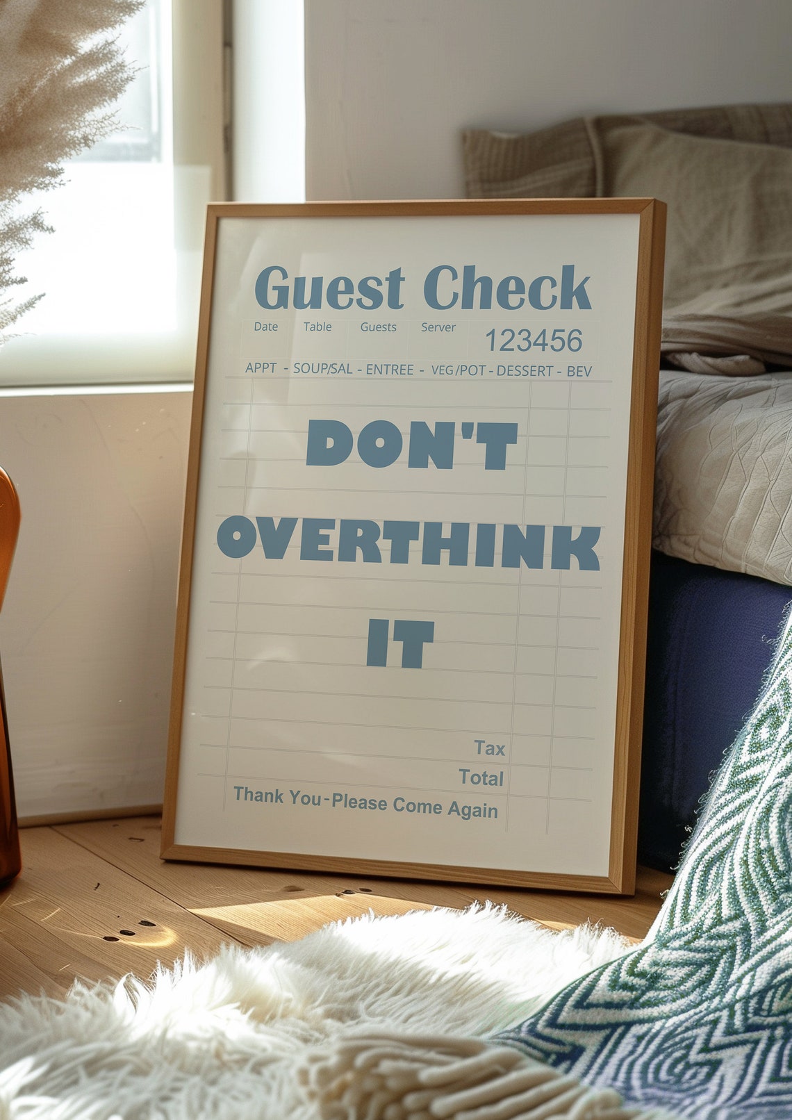 Don't Overthink It Blue White Guest Check Motivational Quote Poster - Image 2