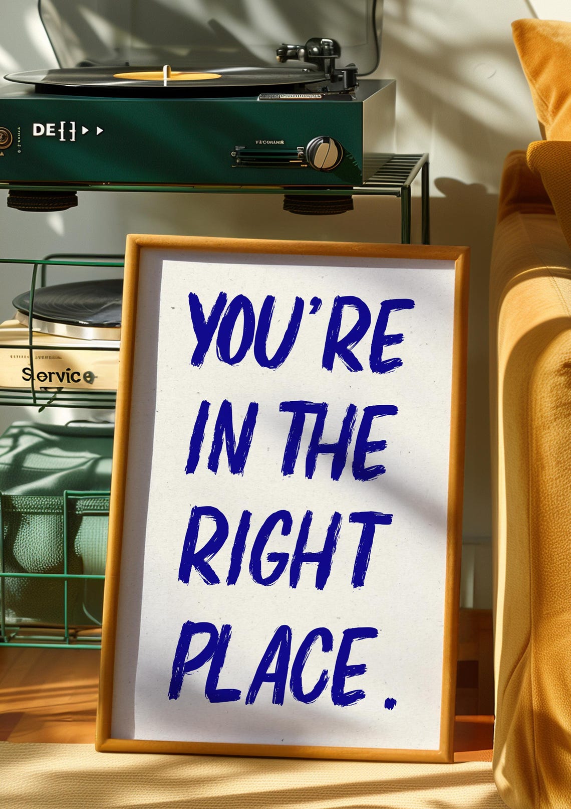 Youre In The Right Place Blue Brush Typography Quote Art Poster - Image 4
