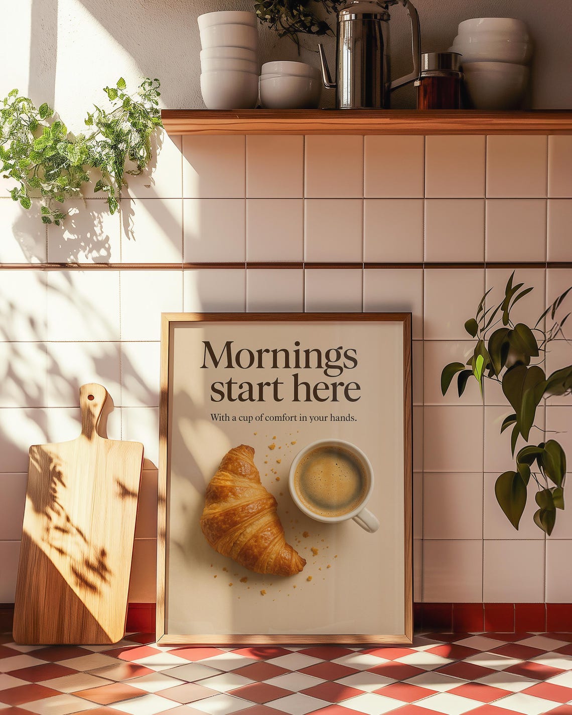 Mornings Start Here Croissant Coffee Kitchen Quote Decor Wall Art - Image 2