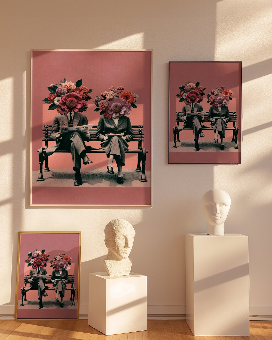 Couple Print Bench Blooms Retro Poster Art - Image 3