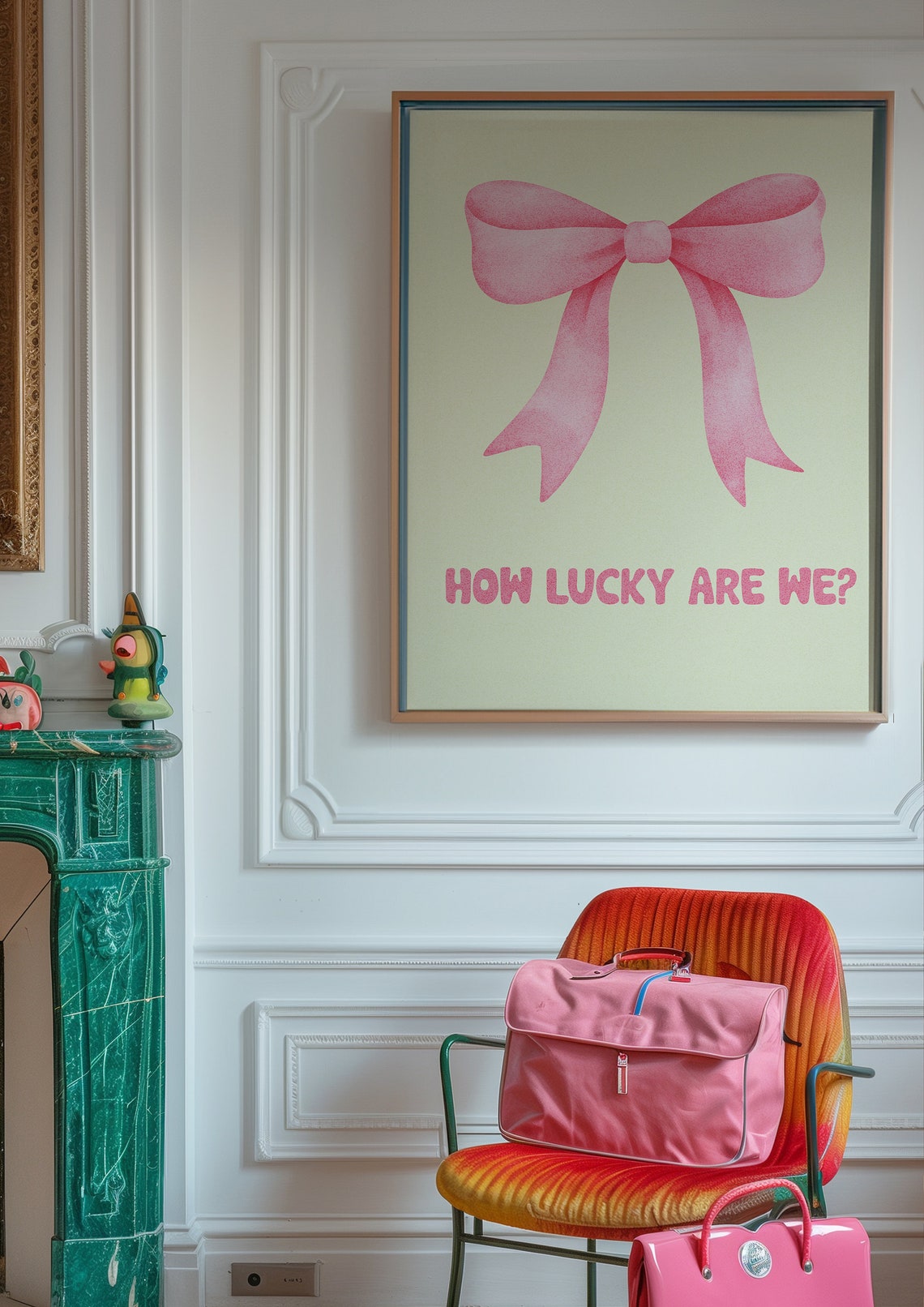 How Lucky Are We Pink Watercolor Bow Quote Poster For Girly Rooms - Image 4
