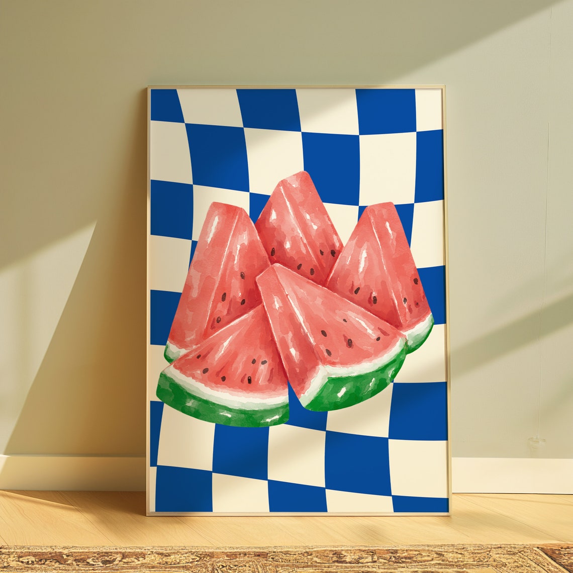 Watermelon Slices Blue Checkered Juicy Summer Fruit Art Poster - Image 3