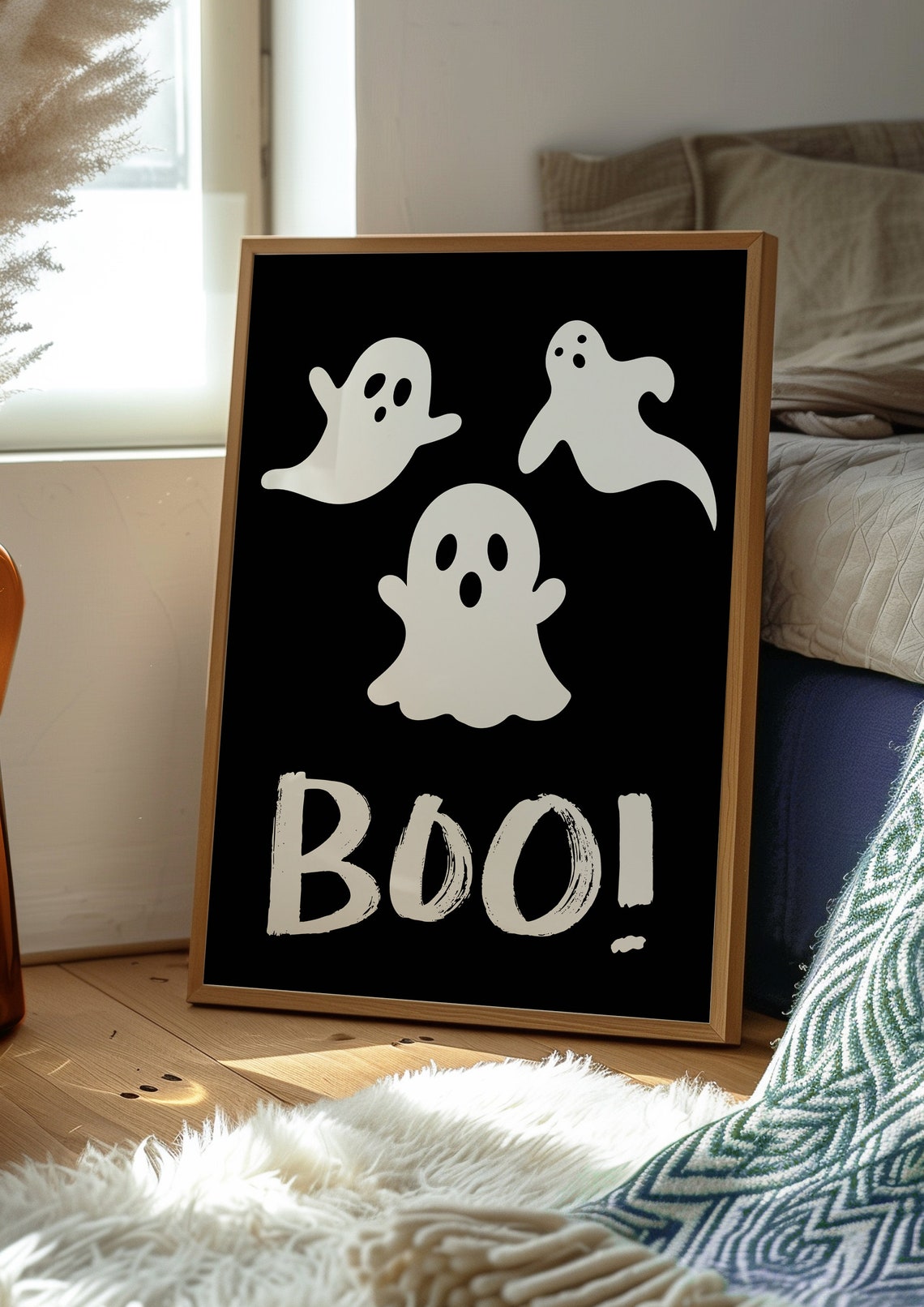 Cute White Ghosts Boo Black Background Retro Halloween Party Poster - Image 2