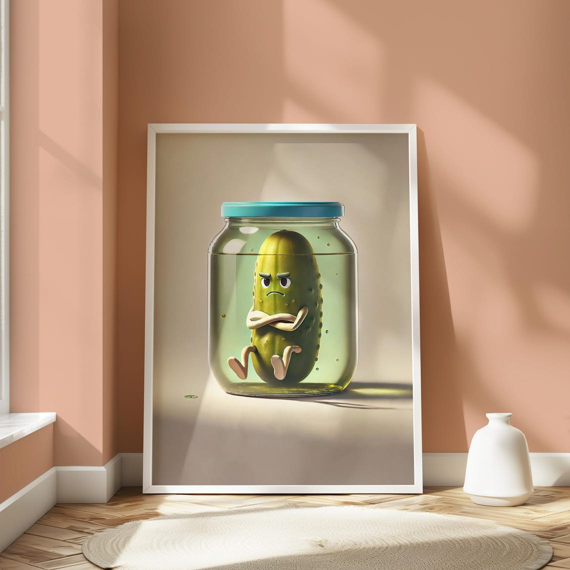 Grumpy Pickle in a Jar Funny Cartoon Food Kitchen Decor Wall Art - Image 2
