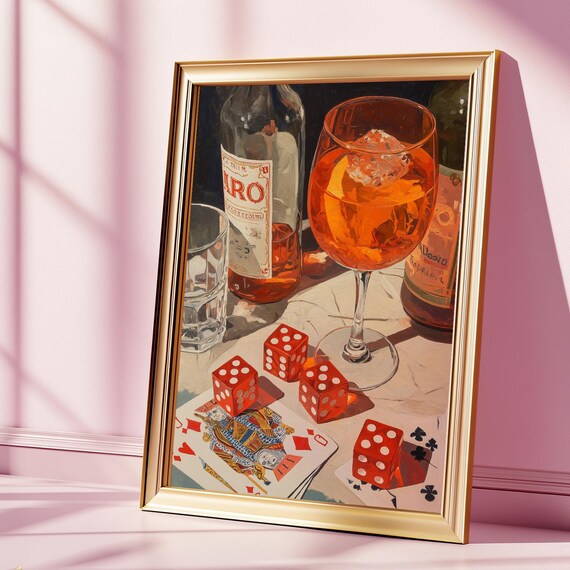 Vintage Cocktail Game Night Dice Cards Oil Painting Bar Decor Poster