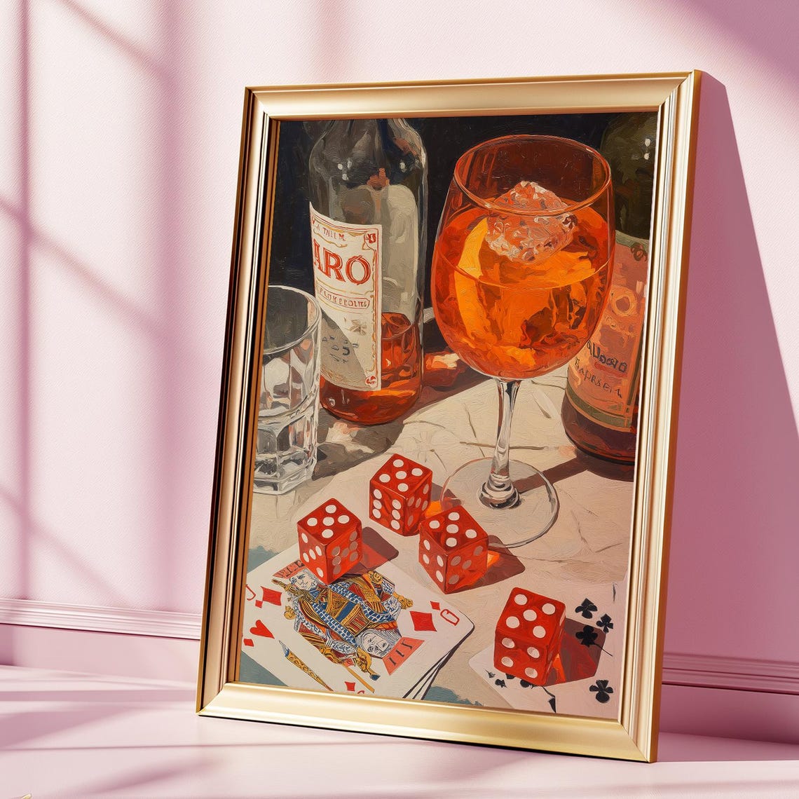 Vintage Cocktail Game Night Dice Cards Oil Painting Bar Decor Poster