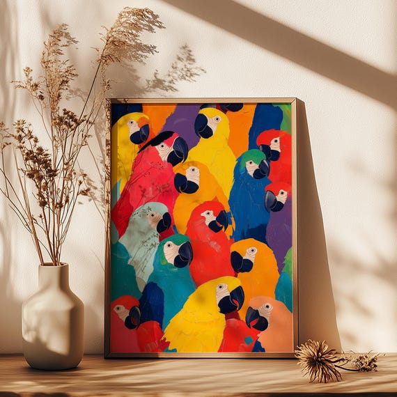 Colorful Parrot Wall Art Print Vibrant Tropical Bird Illustration For Boho Jungle Decor Bold Macaw Artwork Exotic Nature Lovers
